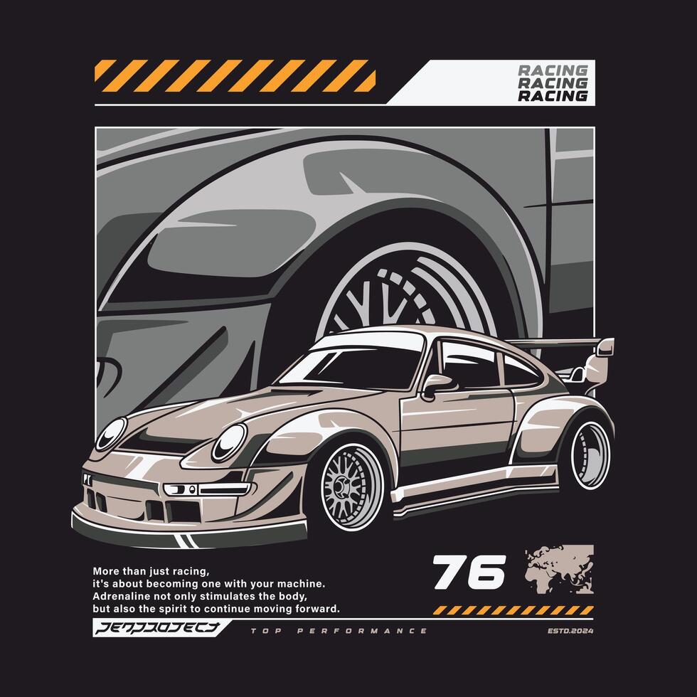 Street racing car illustration for t-shirt and poster design etc vector