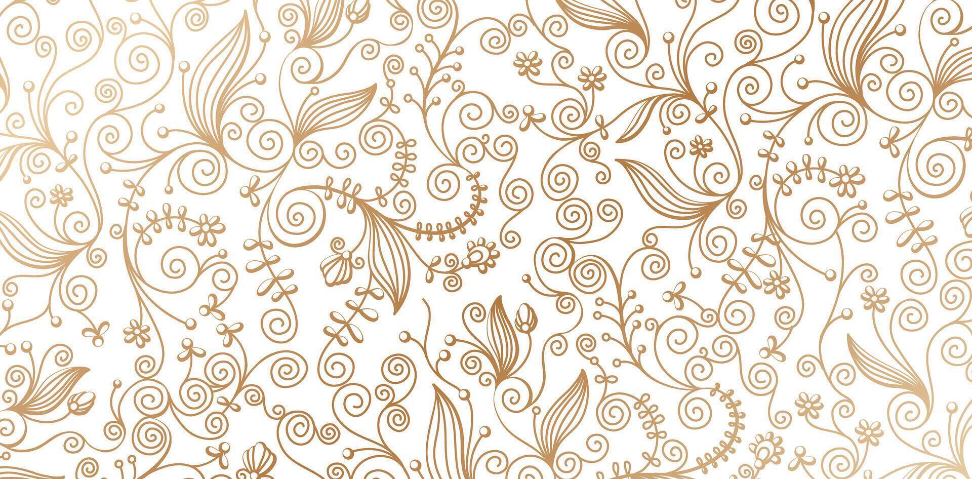 Swirl ornament floral patterns golden colors isolated white backgrounds for floral wallpapers the bedroom, patterned fills, webs pages, surface textures, books covers, fabrics printing papers vector