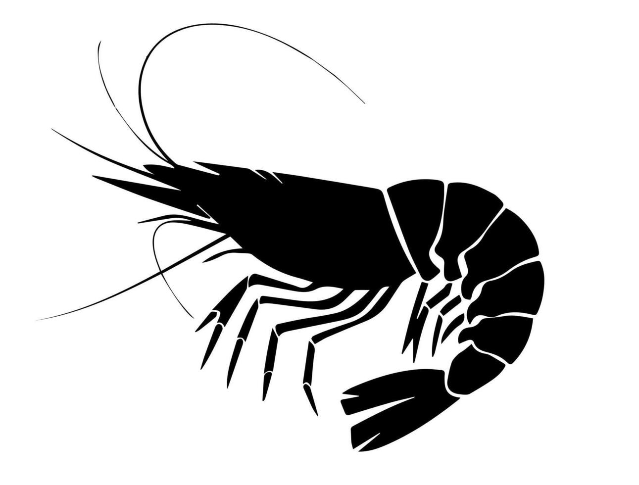 Minimalist shrimp silhouette, stylish black design for seafood art vector