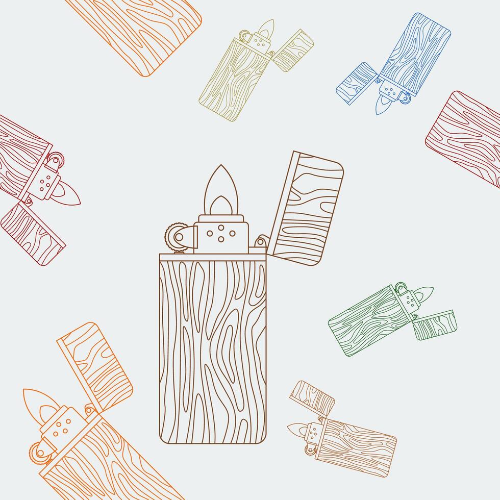 Editable Outline Style Wooden Lighters Vectorized Illustration in Various Colors as Seamless Pattern for Creating Background of Burning Activity Related Design vector