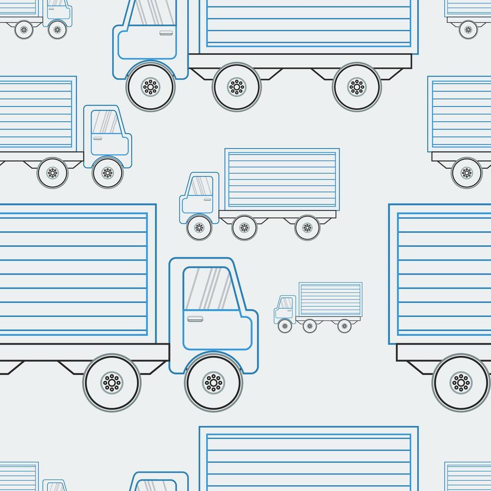 Editable Outline Style Side View Shipping Trucks Vectorised Illustration as Seamless Pattern for Creating Background of Online Shop or Transportation Related Design vector