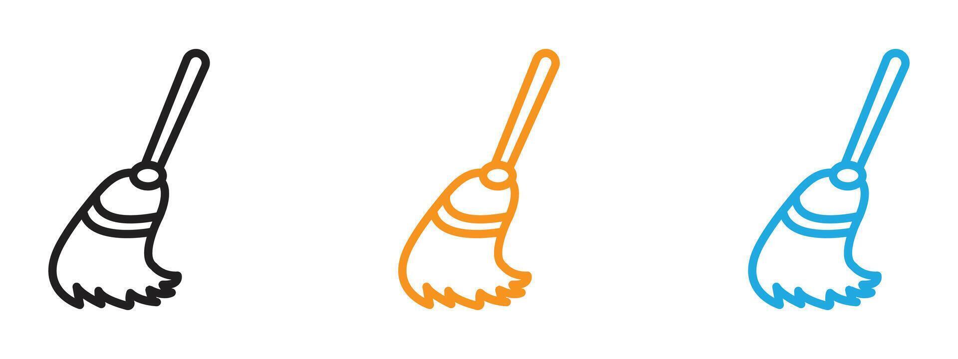 Broom icon Thin line illustration set vector