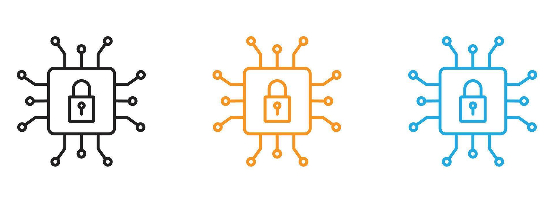 Cyber security icon Thin line illustration set vector