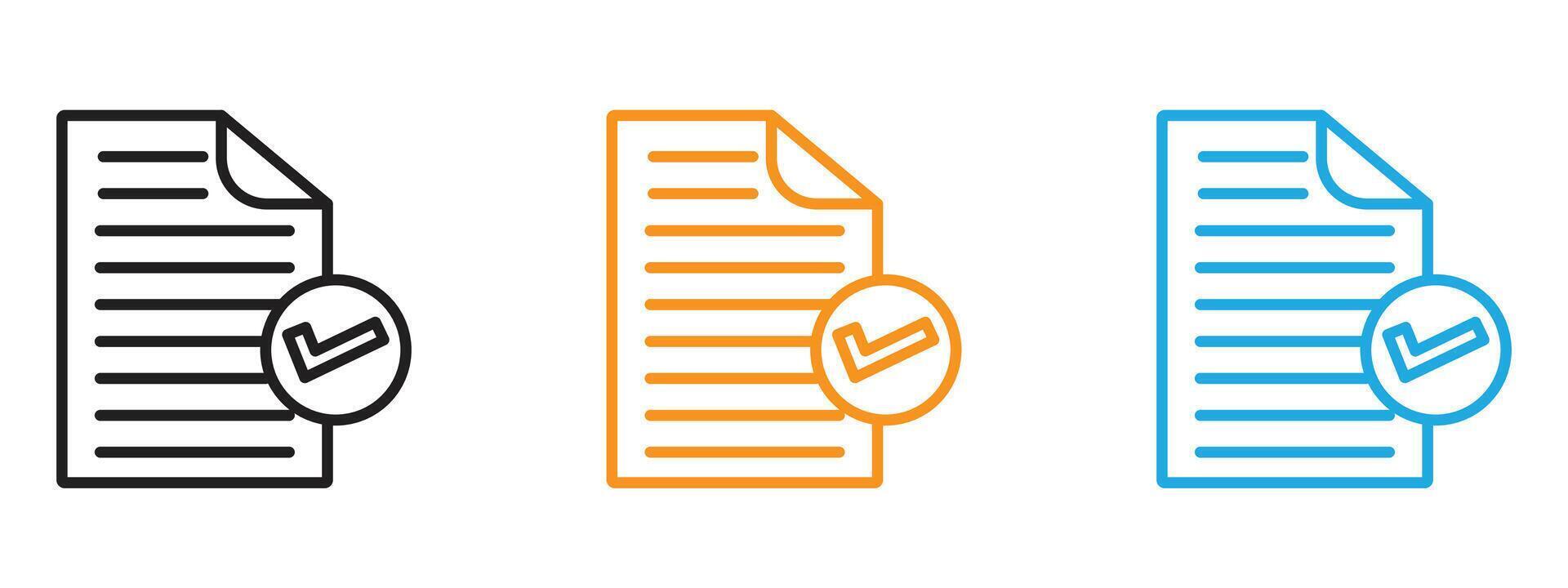 Document accepted icon Thin line illustration set vector