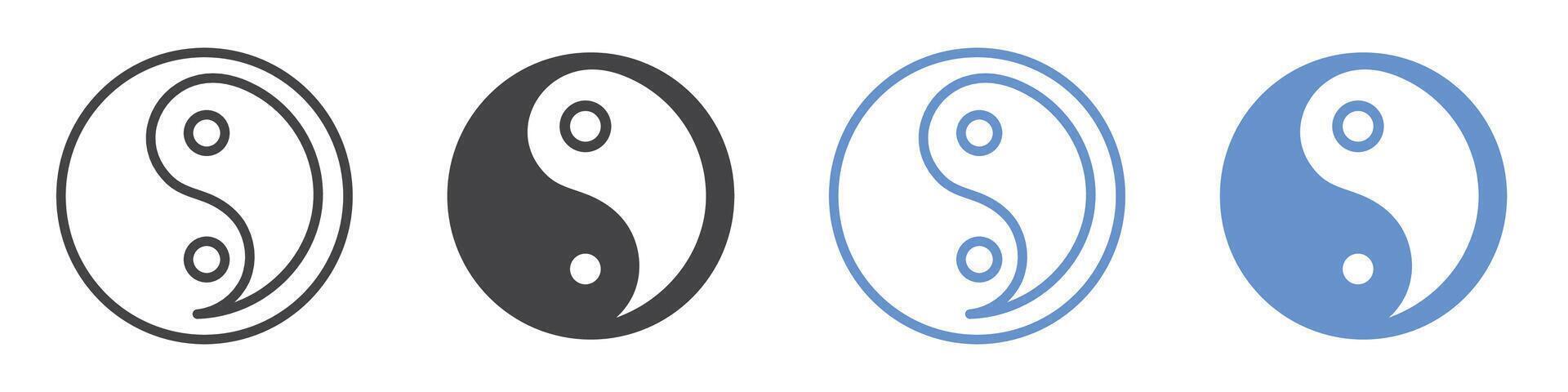 Yin yang icon flat line symbol set. vector