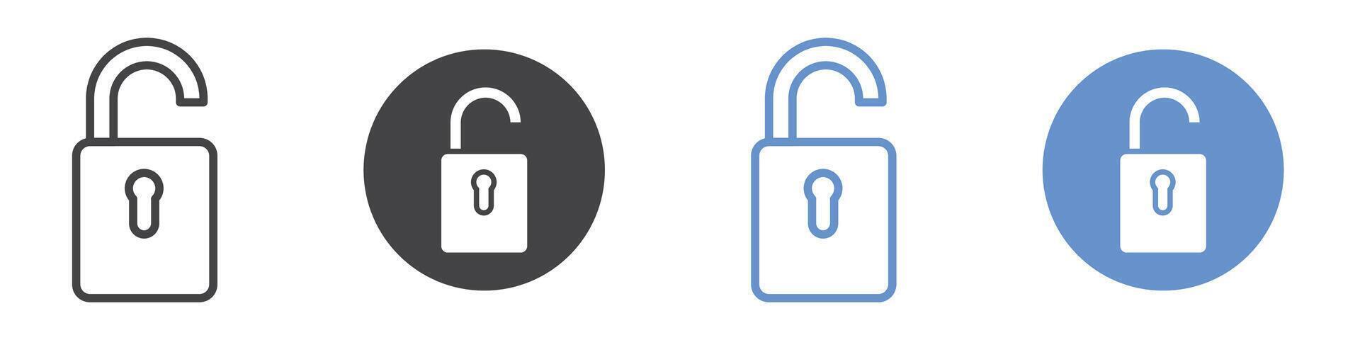 Unlock icon flat line symbol set. vector