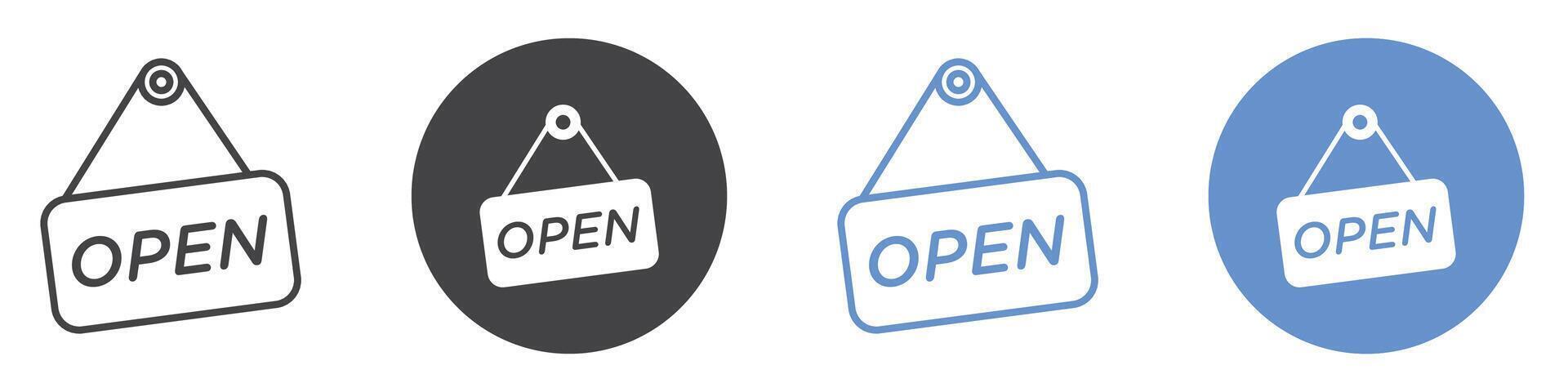Open sign flat line symbol set. vector