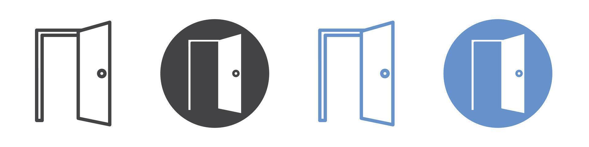 Open door icon flat line symbol set. vector