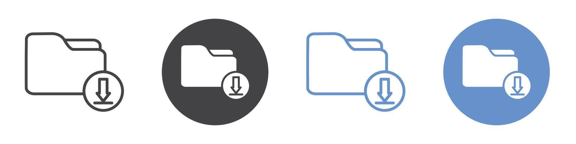 Folder download icon flat line symbol set. vector