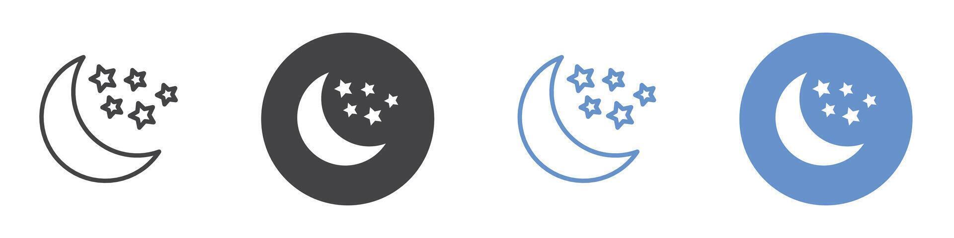Moon stars icon flat line symbol set. vector