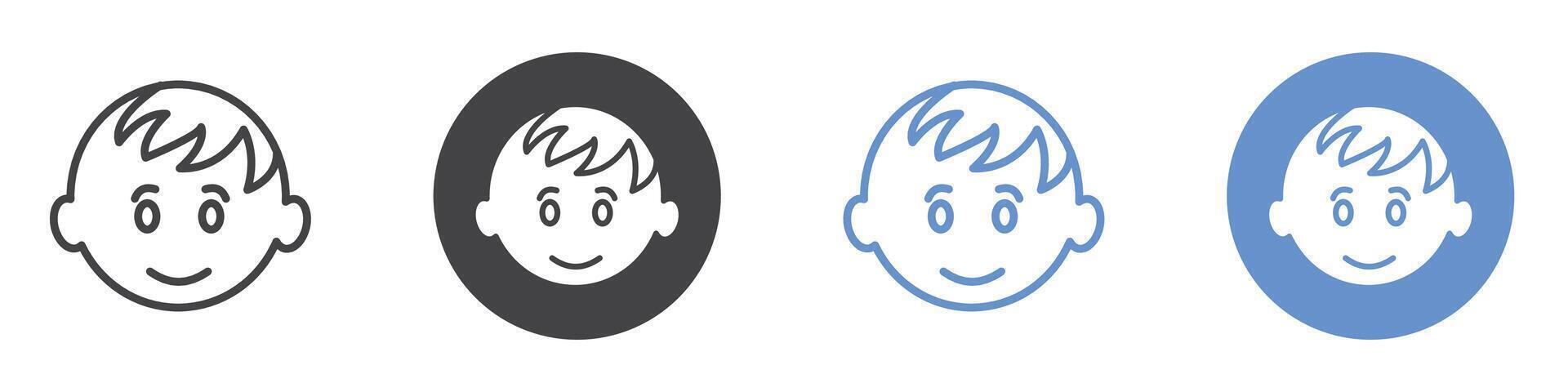 Child face icon flat line symbol set. vector