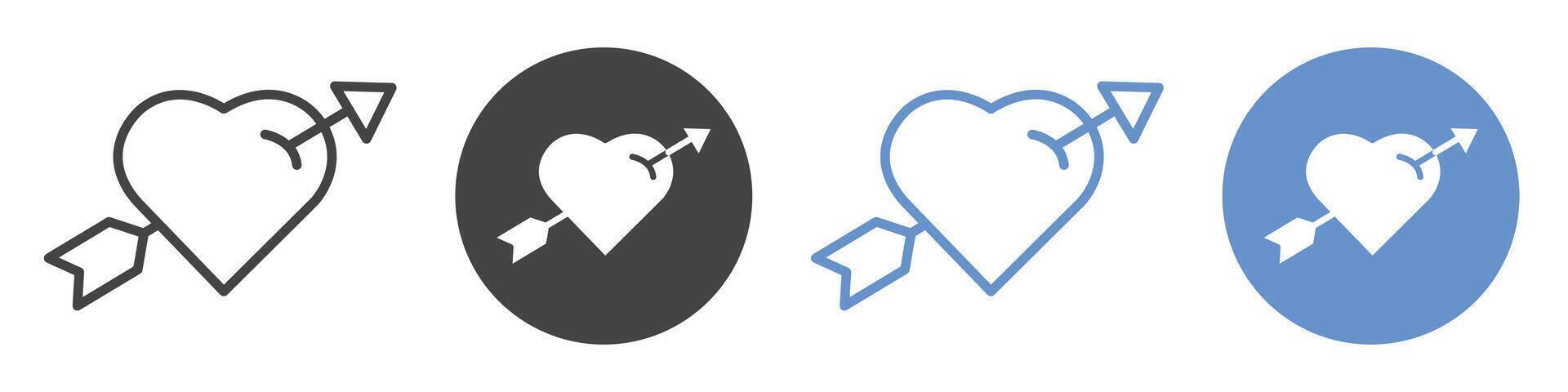 Heart with arrow icon flat line symbol set. vector