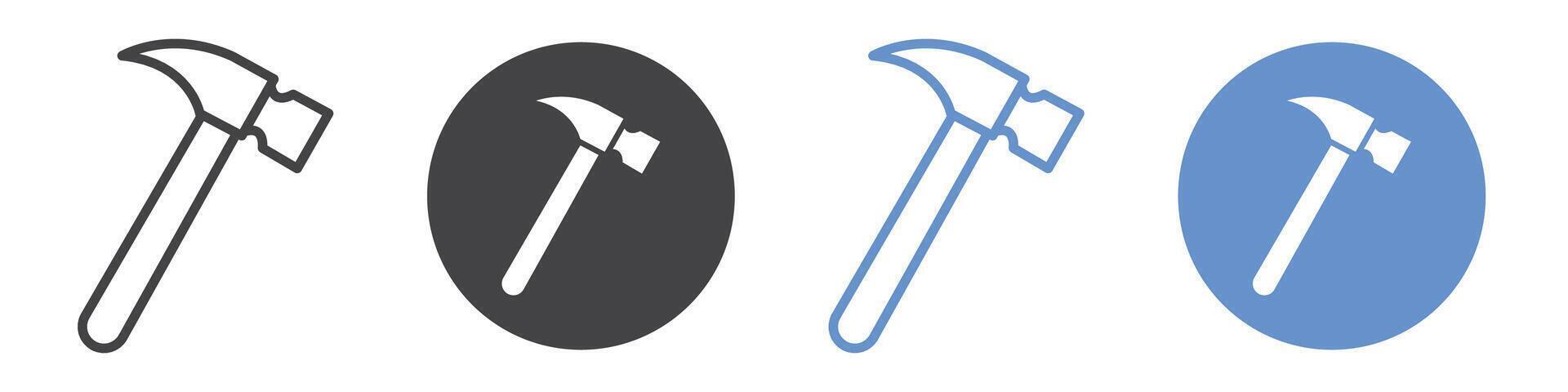 Hammer icon flat line symbol set. vector