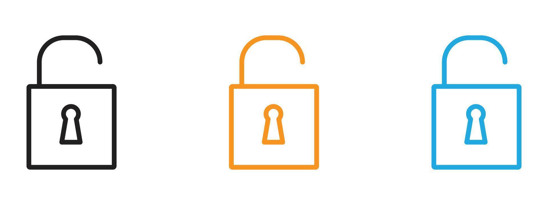 Unlock icon Thin line illustration set vector