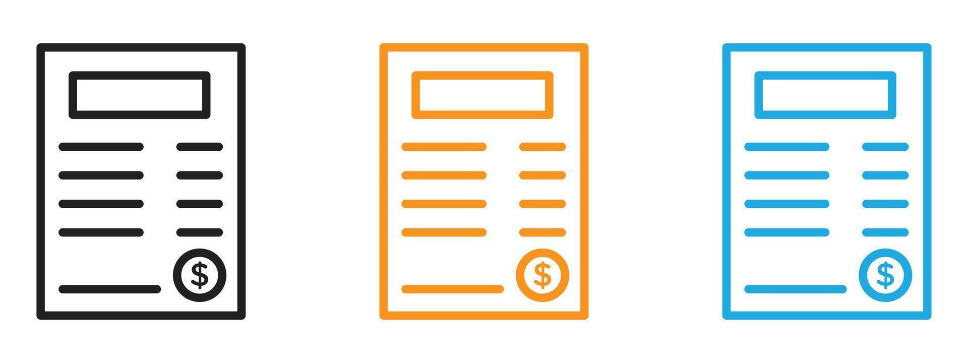 Receipt icon Thin line illustration set vector