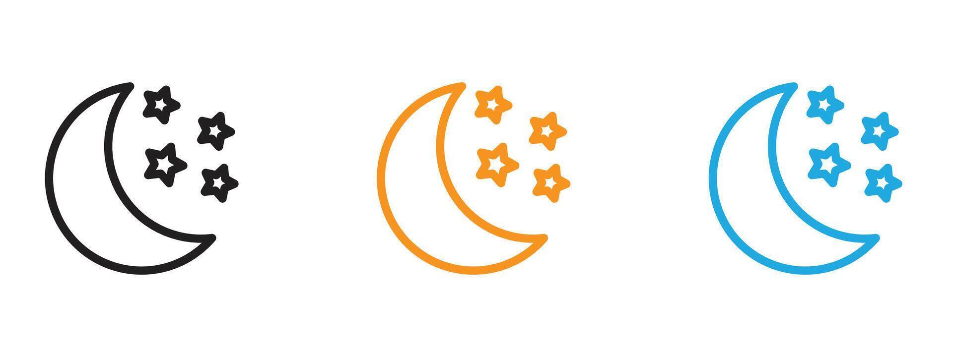 Moon stars icon Thin line illustration set vector