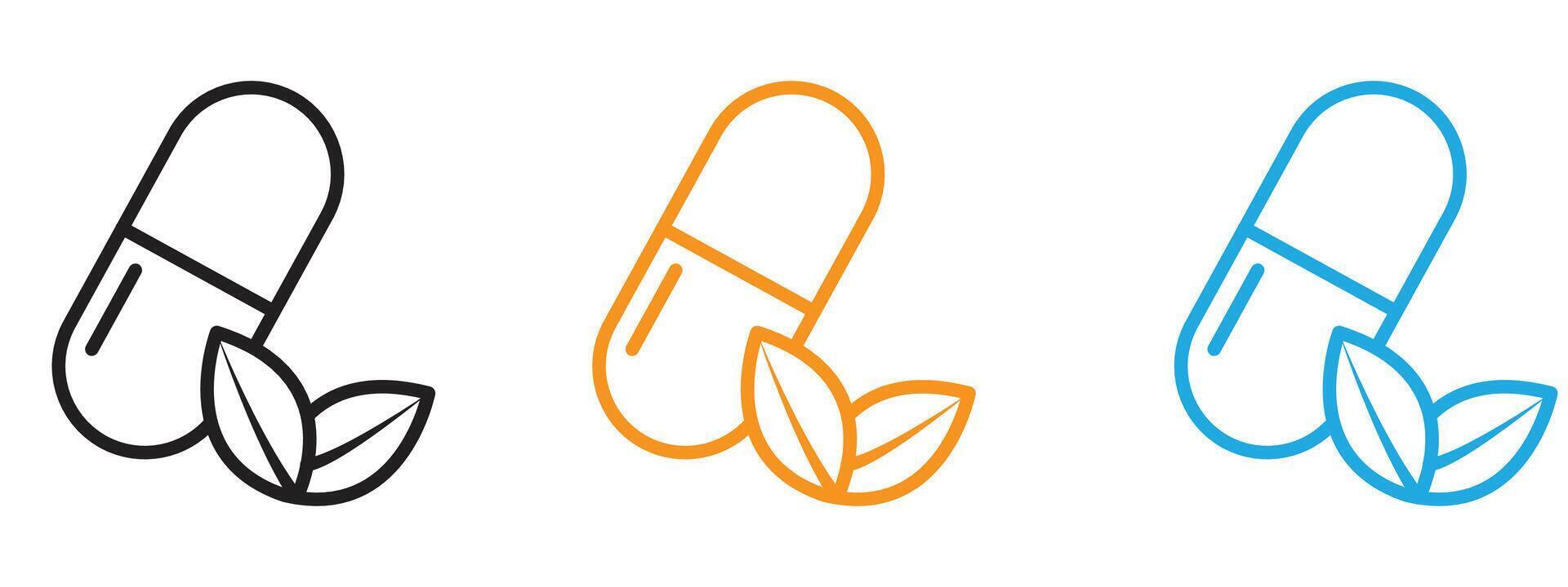 Herbal capsule icon Thin line illustration set vector