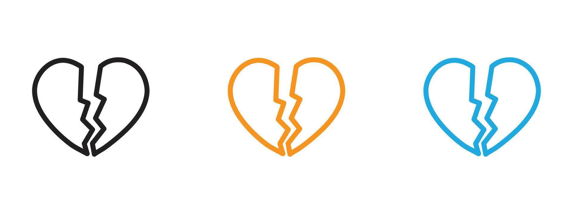 Broken heart icon Thin line illustration set vector