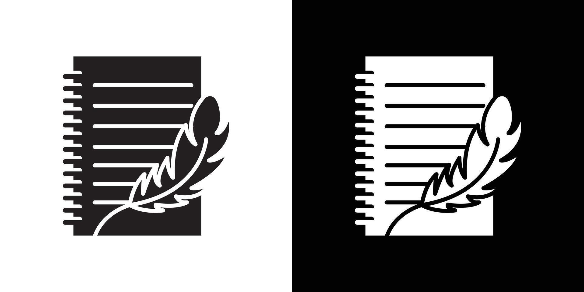 Quill pen and notebook page icon Thin line flat illustration vector