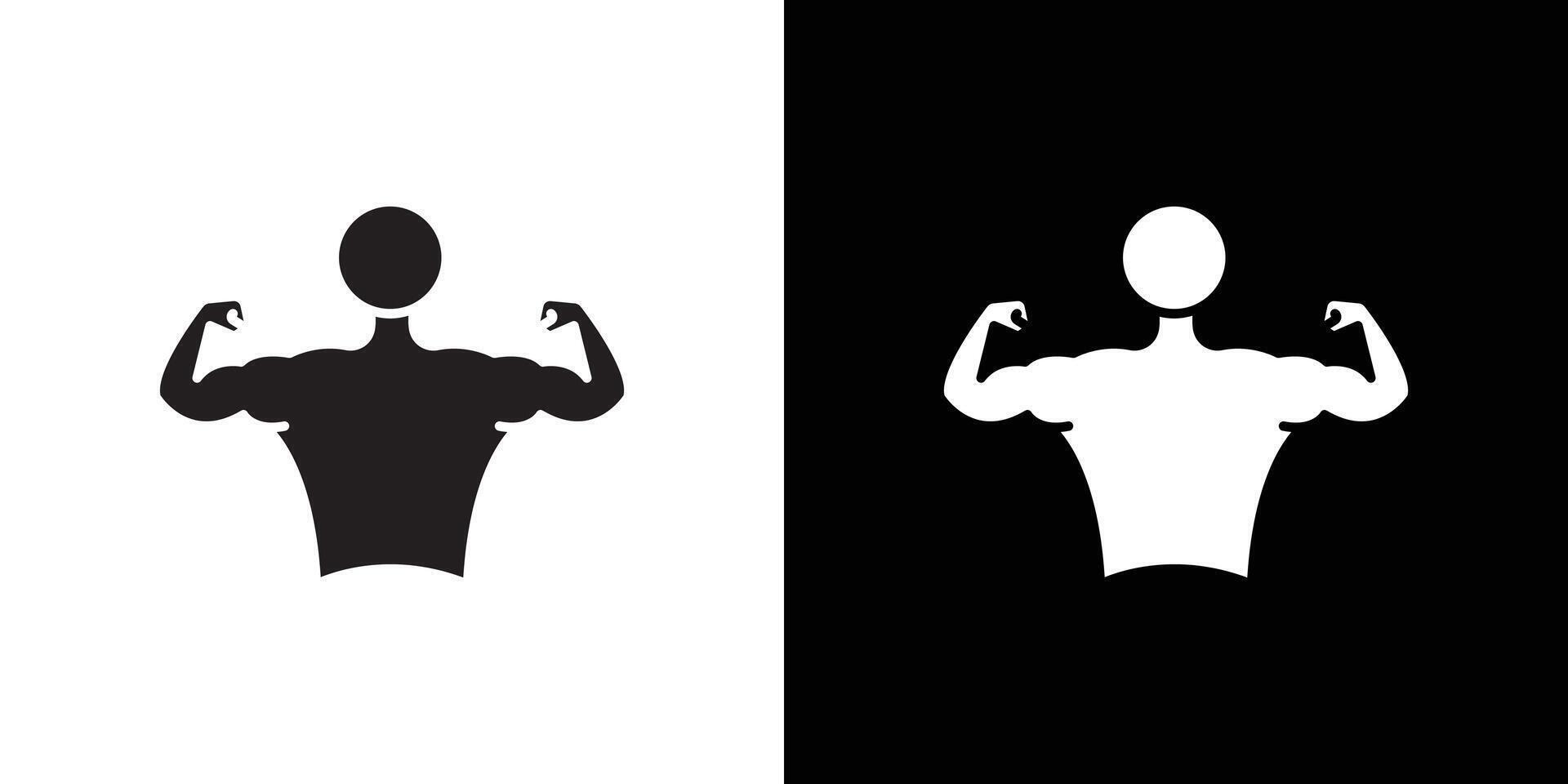 Man have strong muscles icon Thin line flat illustration vector