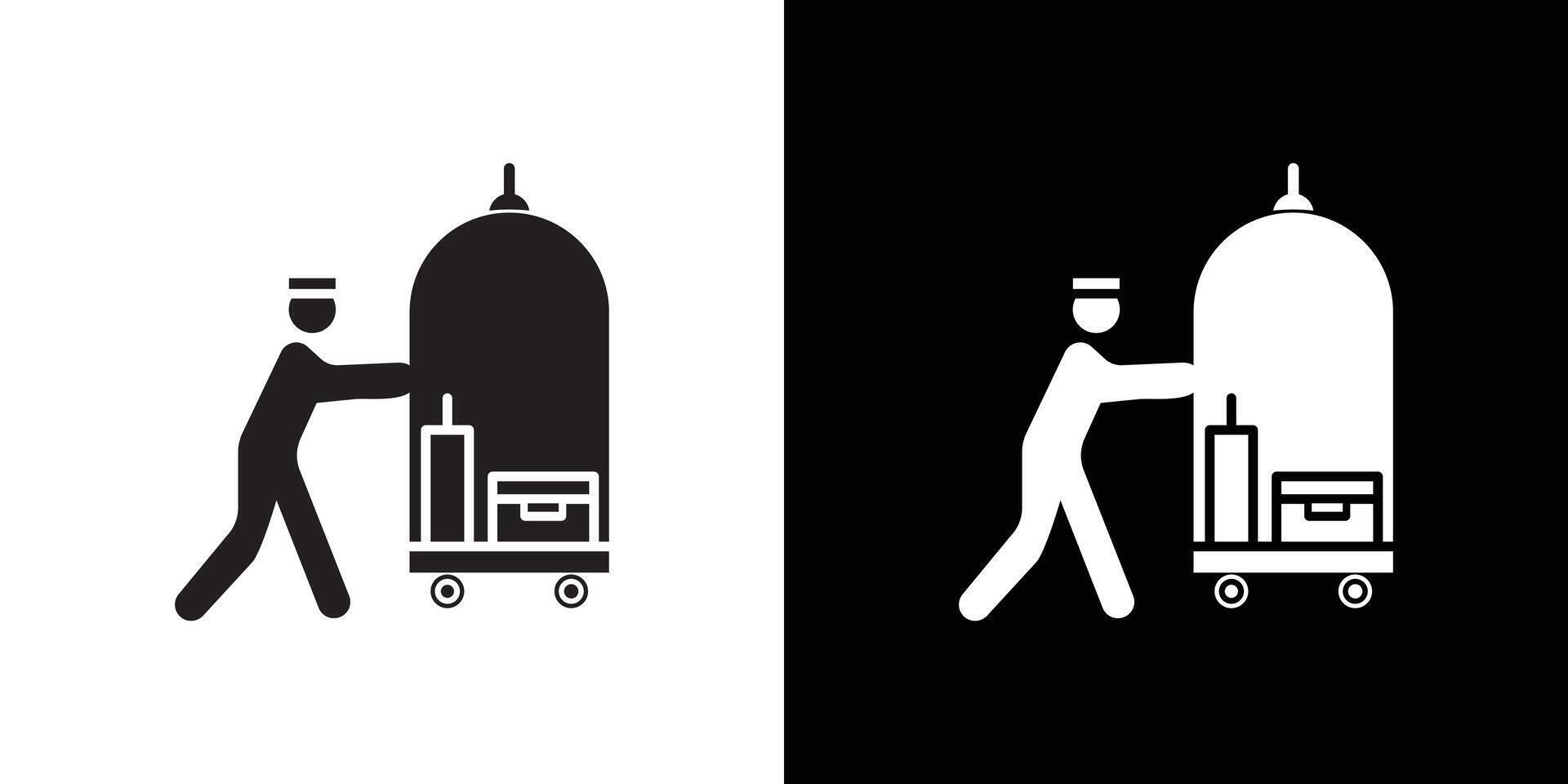 Bellboy with luggage cart icon Thin line flat illustration vector