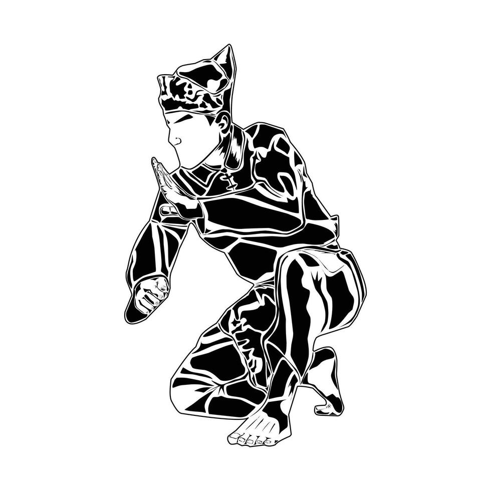 the stance of the attacking stance in pencak silat martial arts vector