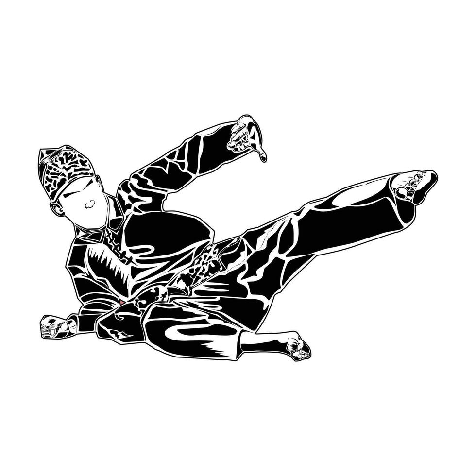 lower kick movement in pencak silat martial arts vector