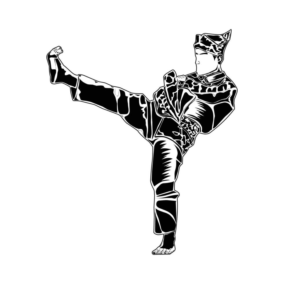 hard upward kick movement in pencak silat martial arts vector