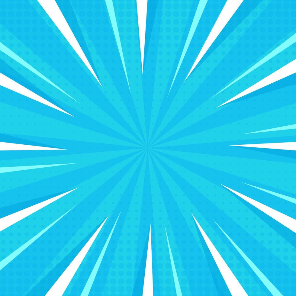 Light Blue comic sunburst effect background with halftone effect vector