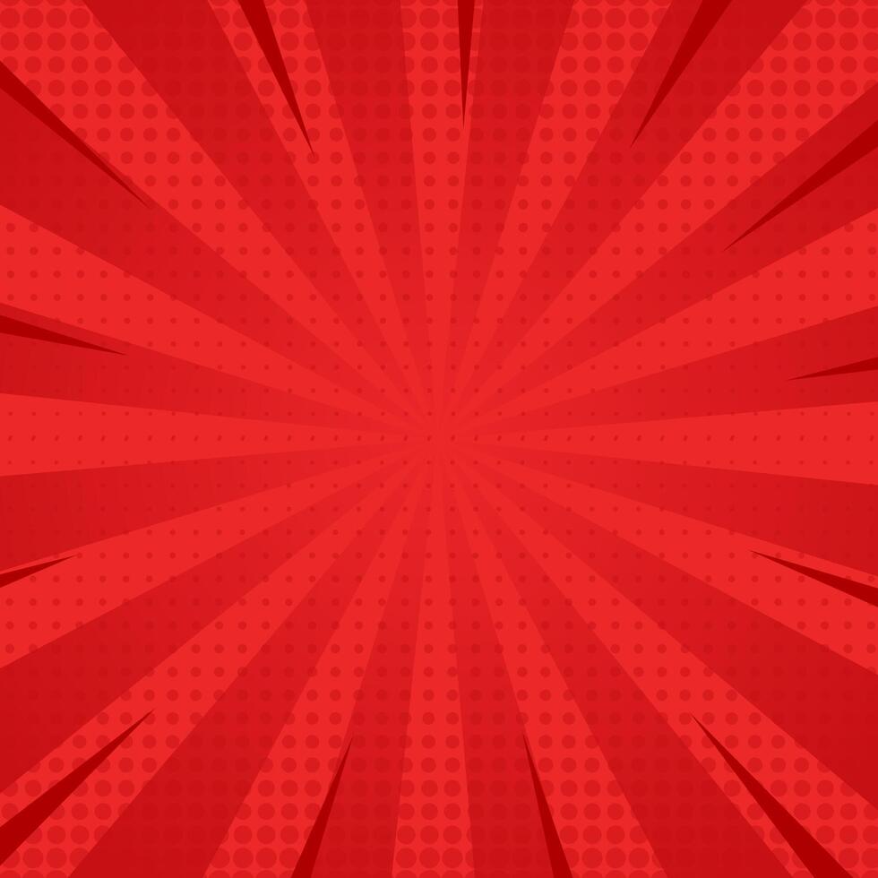 Red comic sunburst effect background with halftone. pop art comic-style illustrations vector