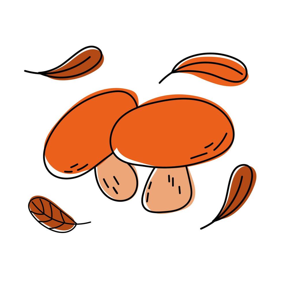 Collection of Vibrant Orange Mushrooms Surrounded by Beautiful Autumn Leaves vector