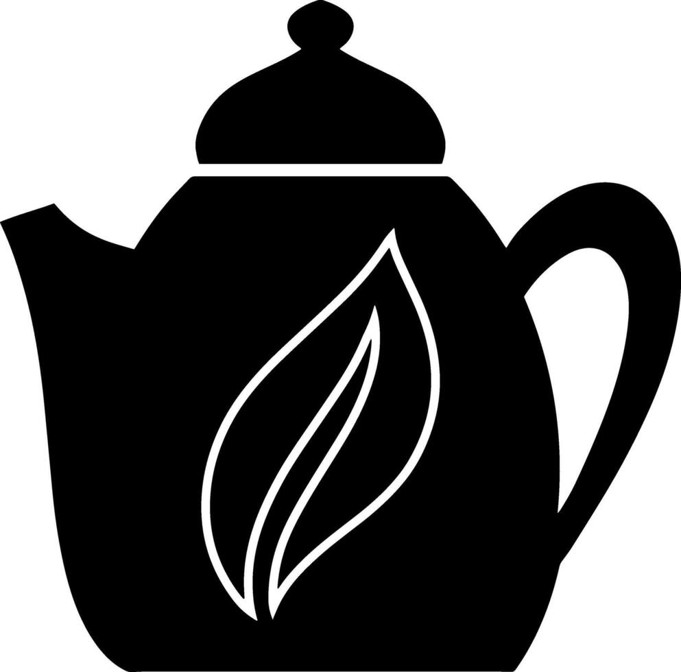 Doodle teapot with leaf icon Drink black clipart vector
