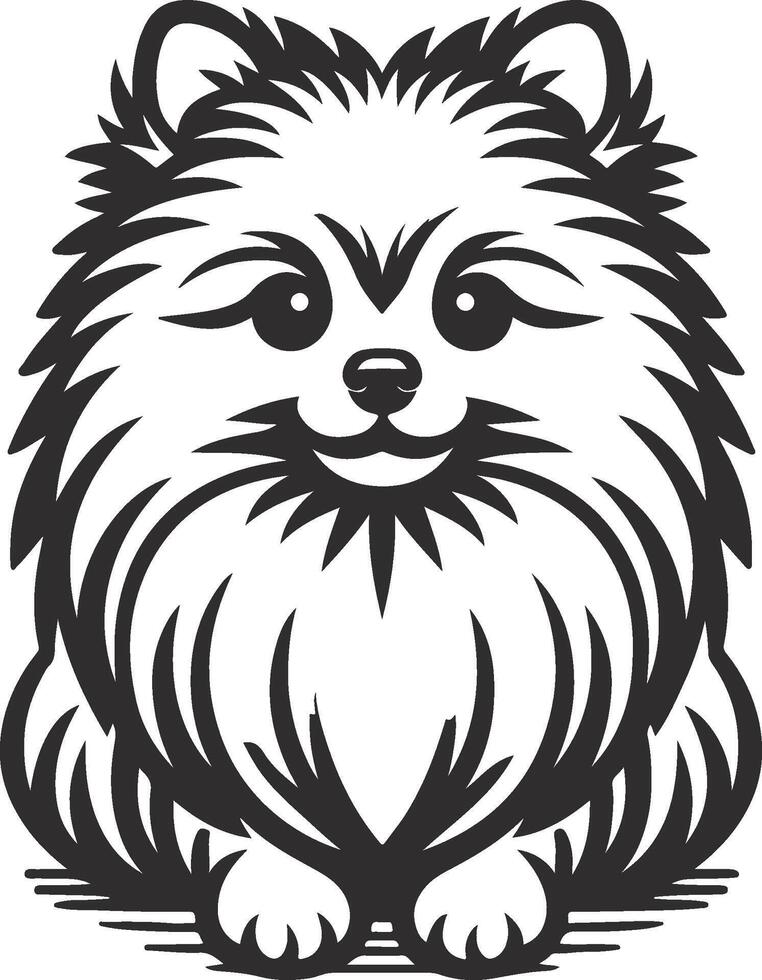 A pomeranian dog is shown in a black and white drawing vector