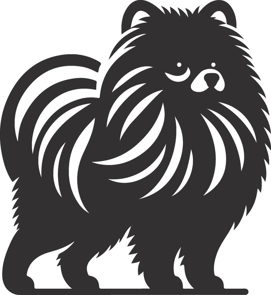 A black and white pomeranian dog silhouette vector