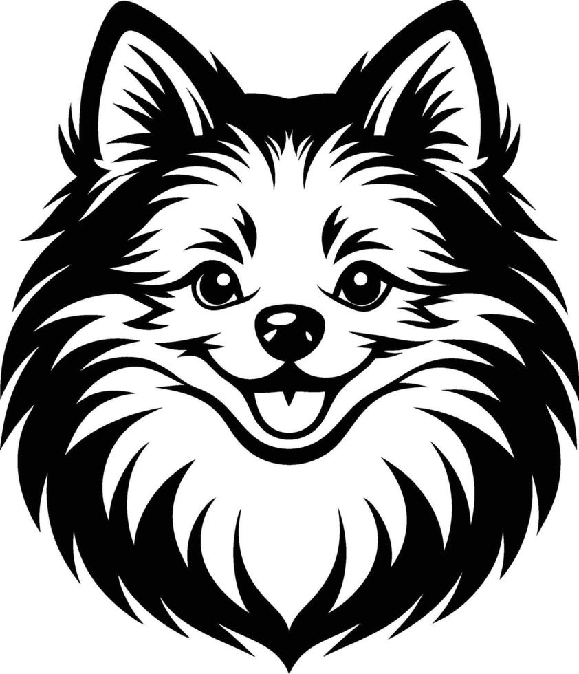 A pomeranian dog head in black and white vector