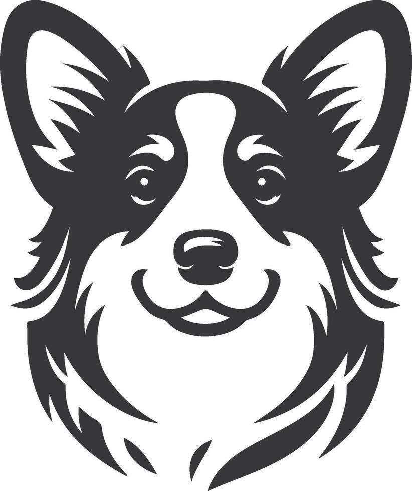 A black and white dog head with a smile vector