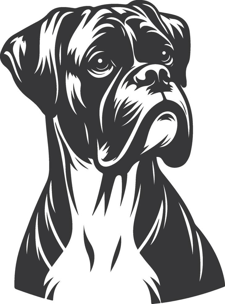 A black and white drawing of a boxer dog vector
