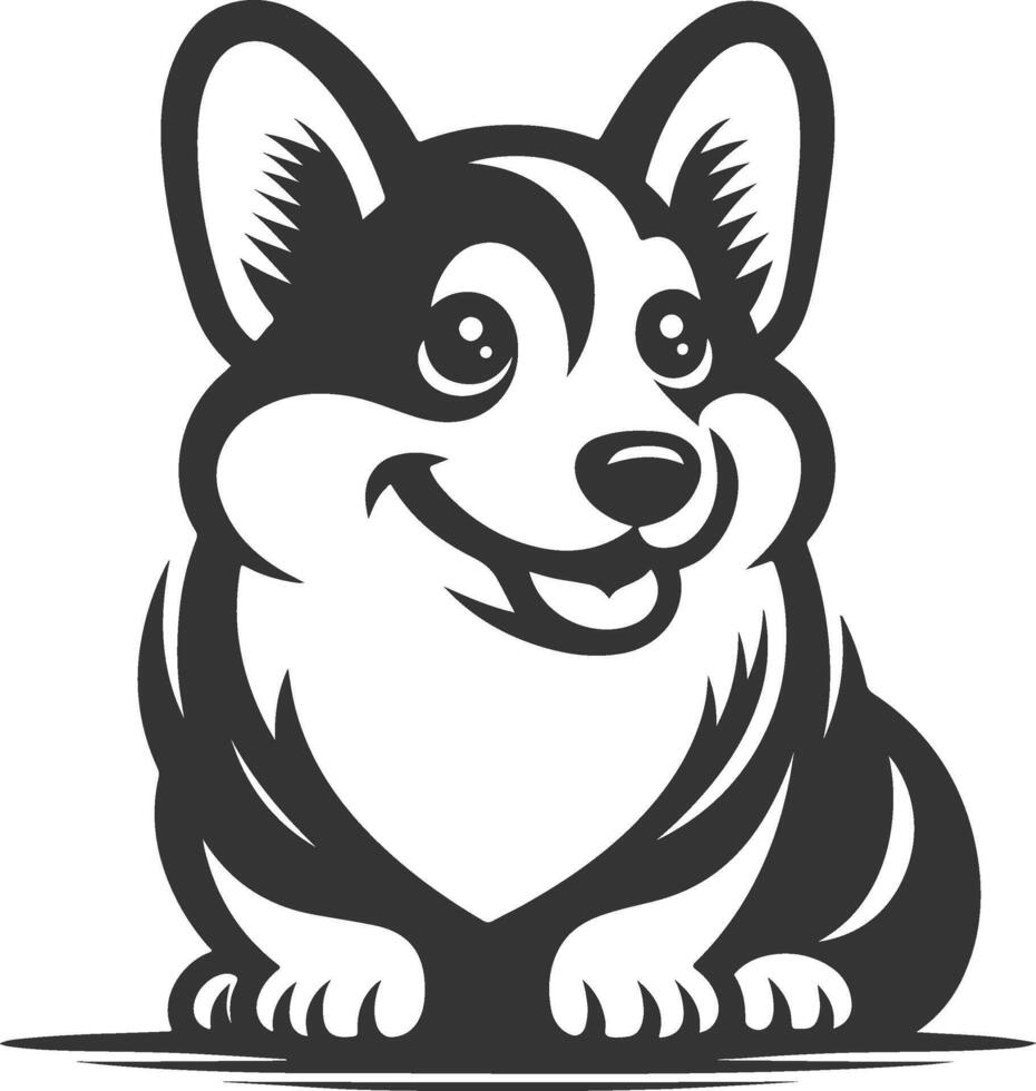 A black and white illustration of a corgi dog vector