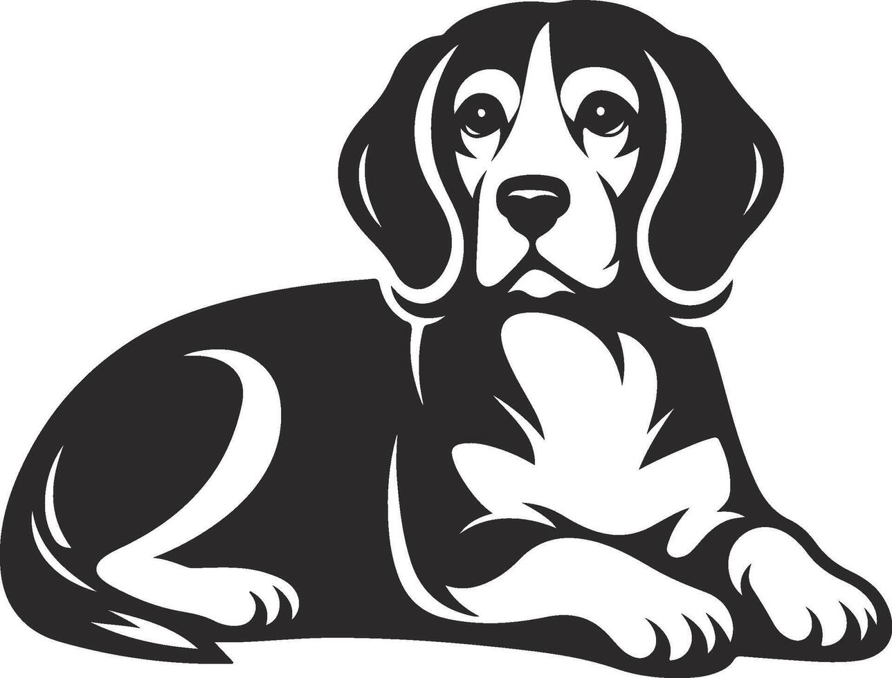 A black and white dog sitting on the ground vector