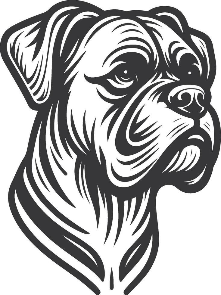 A black and white drawing of a dog's head vector