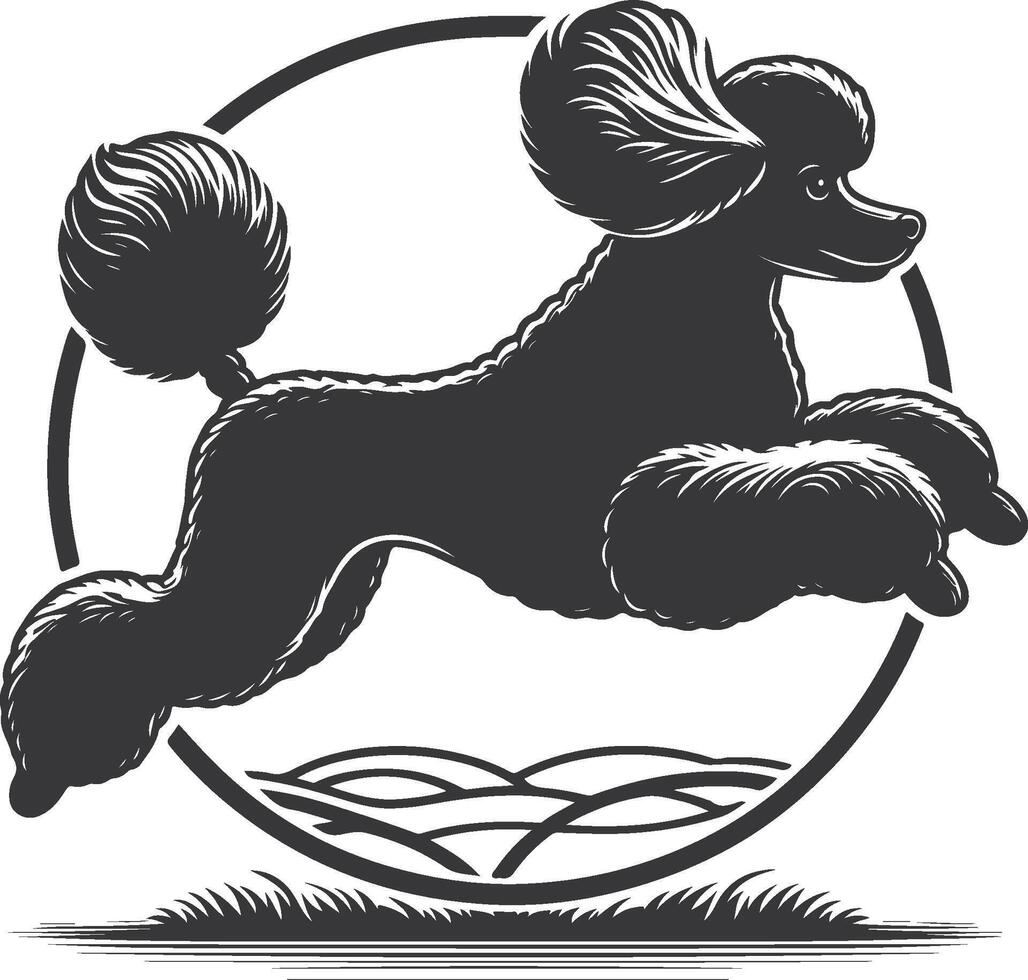 A poodle dog jumping over a grassy field vector