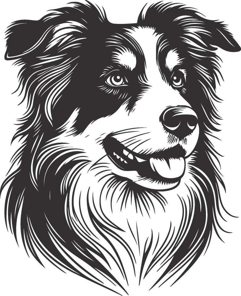 A dog's head is shown in black and white vector