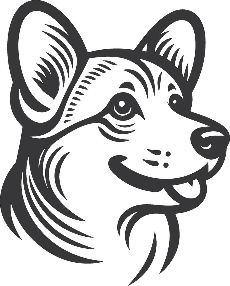 A black and white illustration of a dog's head vector