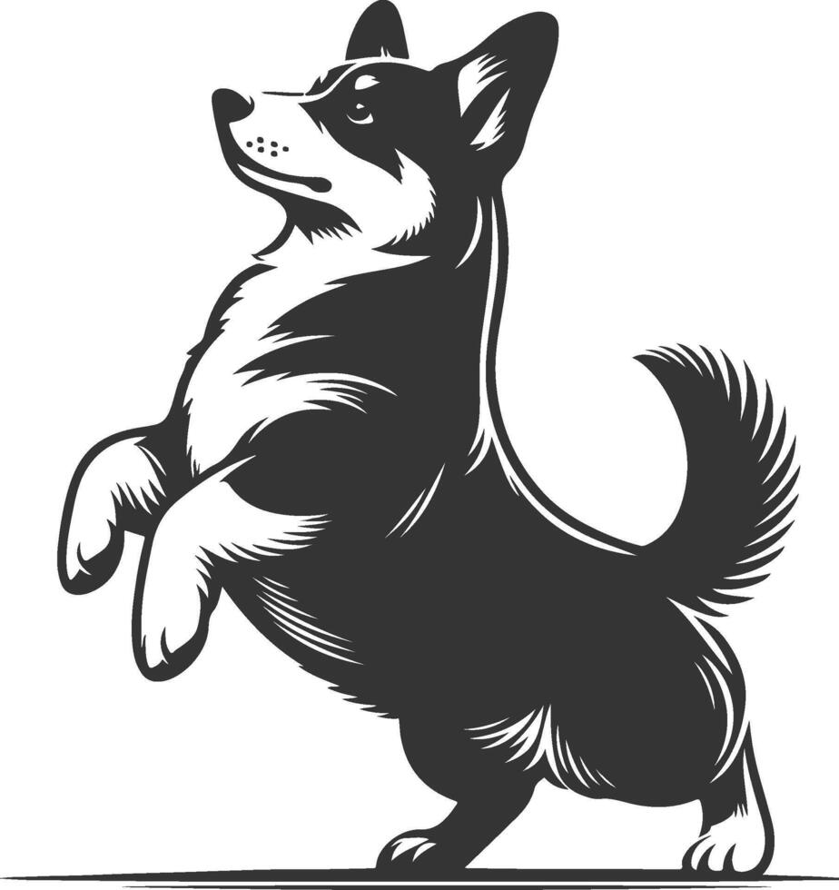 A black and white illustration of a dog standing on its hind legs vector