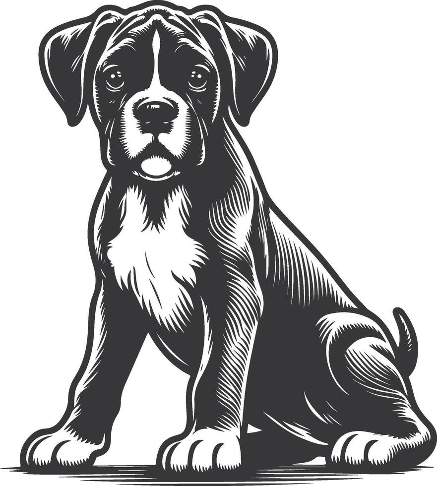 A black and white drawing of a boxer dog vector