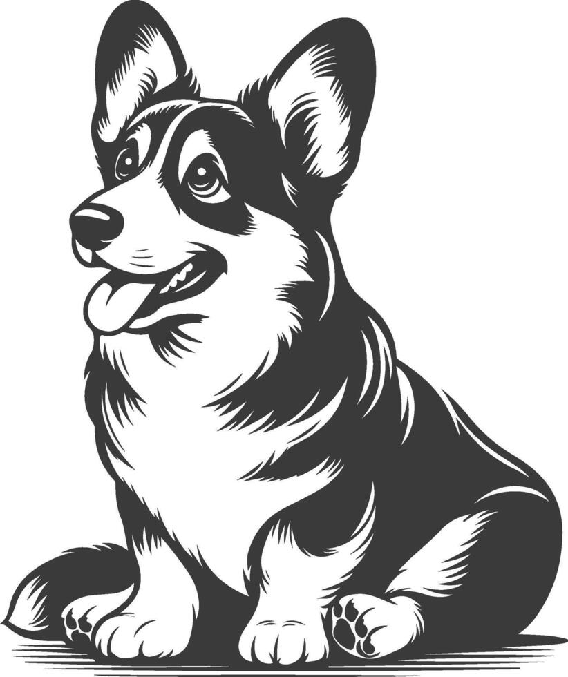 A black and white drawing of a dog sitting down vector