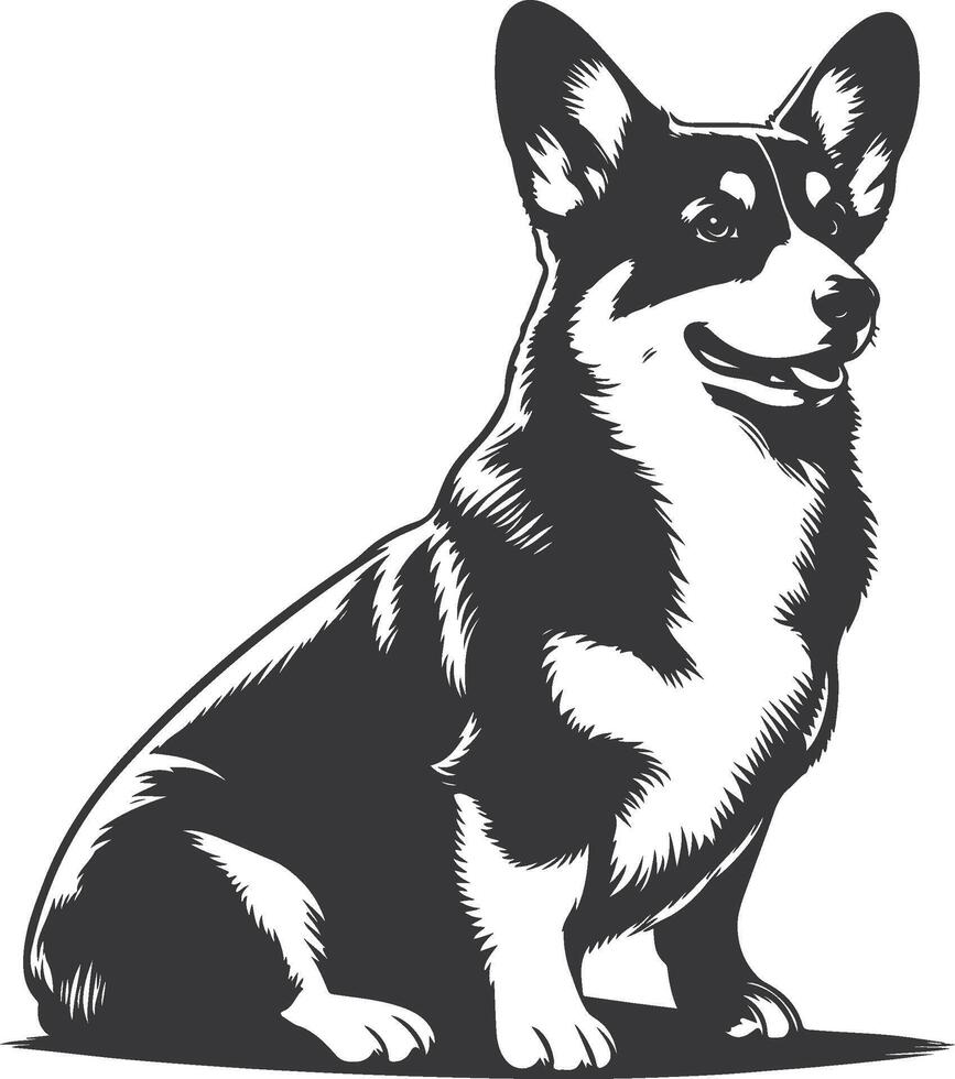 A black and white drawing of a dog sitting vector
