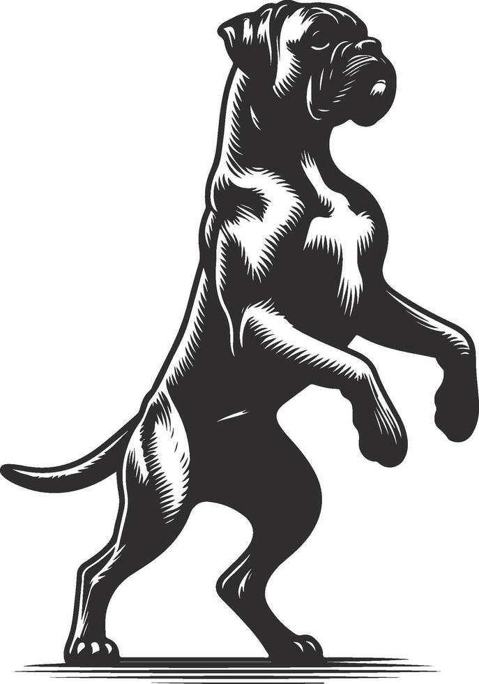 A black and white image of a dog standing on its hind legs vector