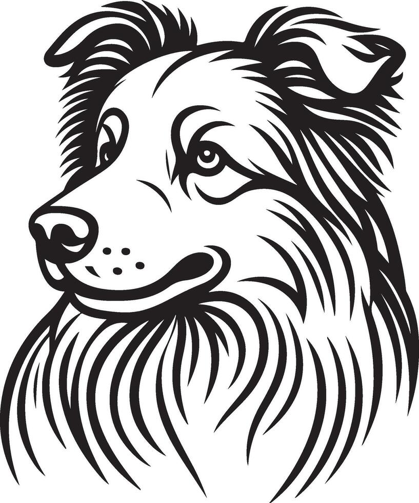 A dog's head is shown in a black and white drawing vector