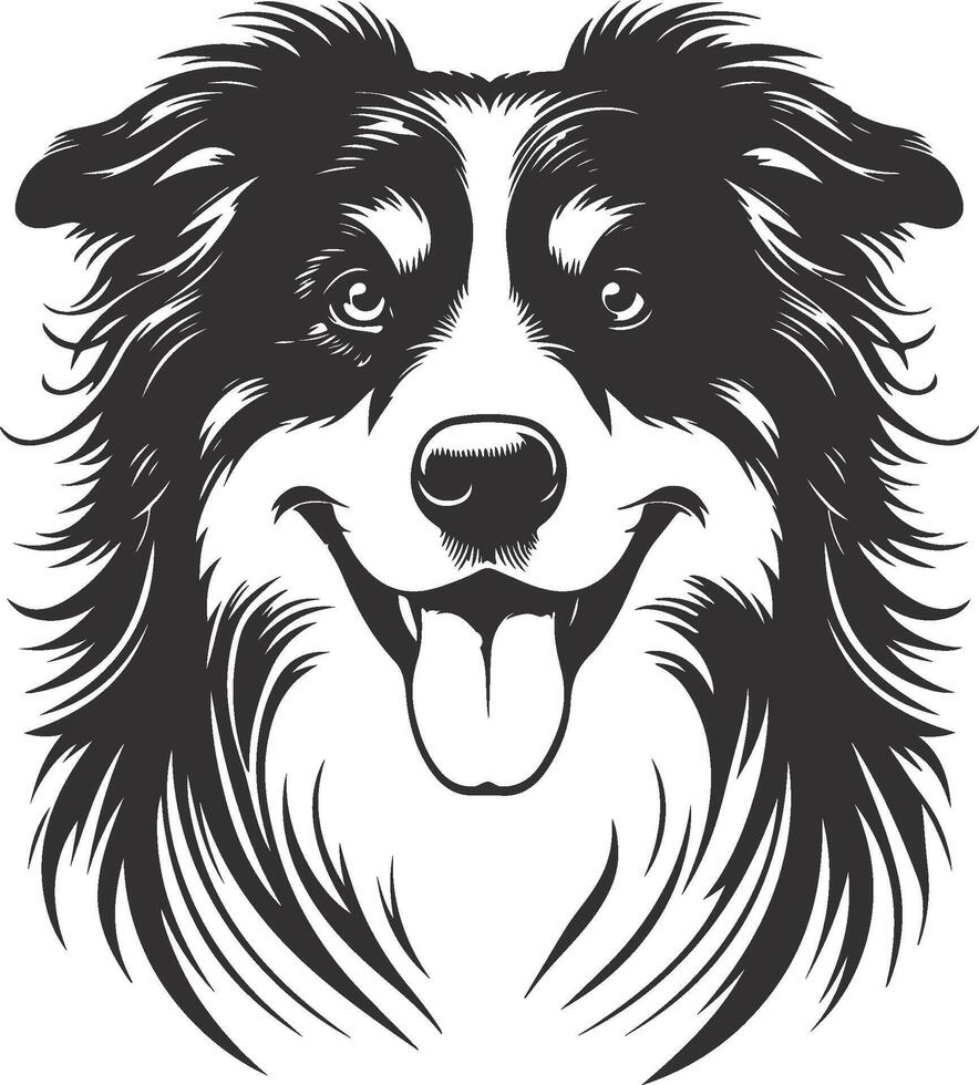 A dog's face is shown in black and white vector